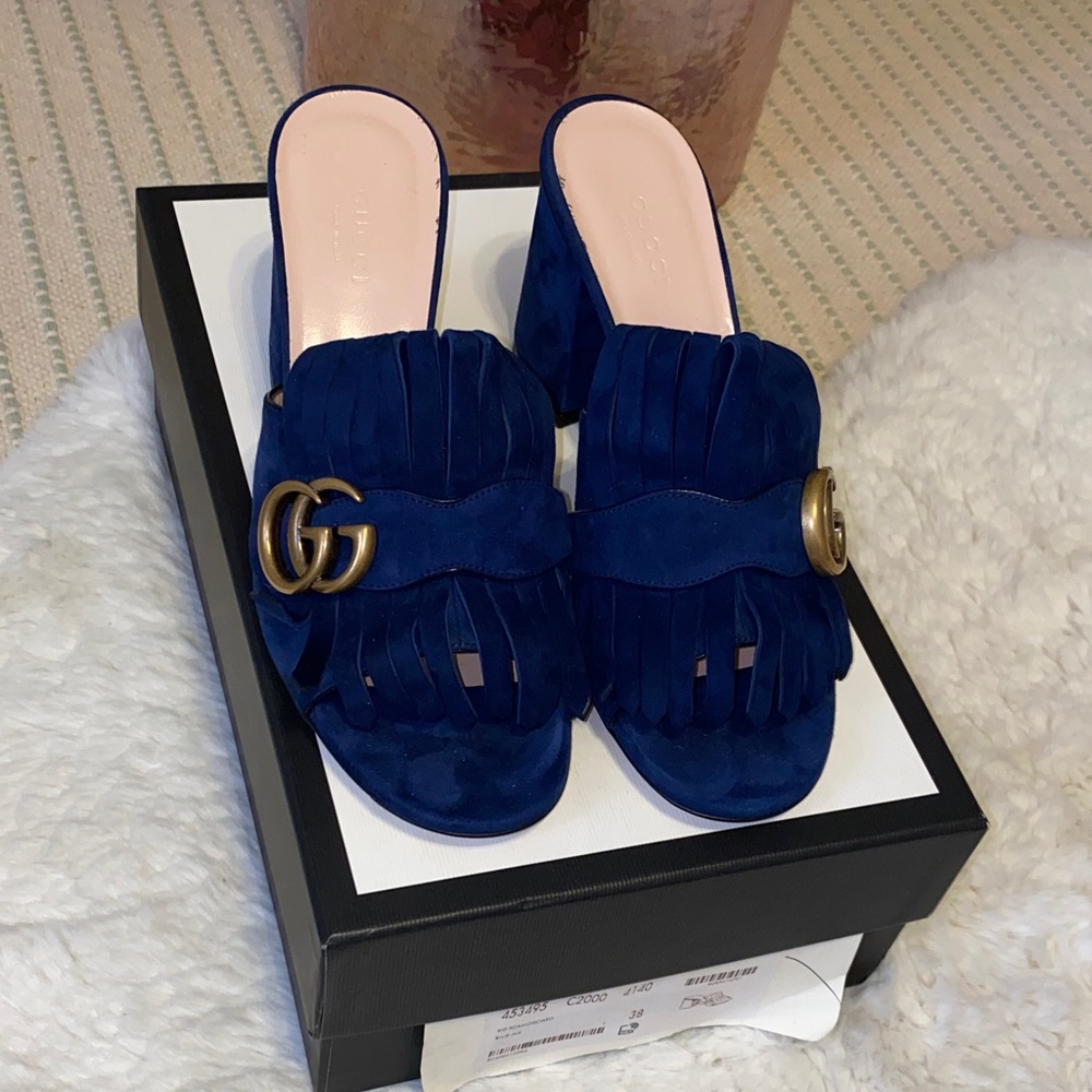 Gucci Women's GG Navy Fringe Sandals